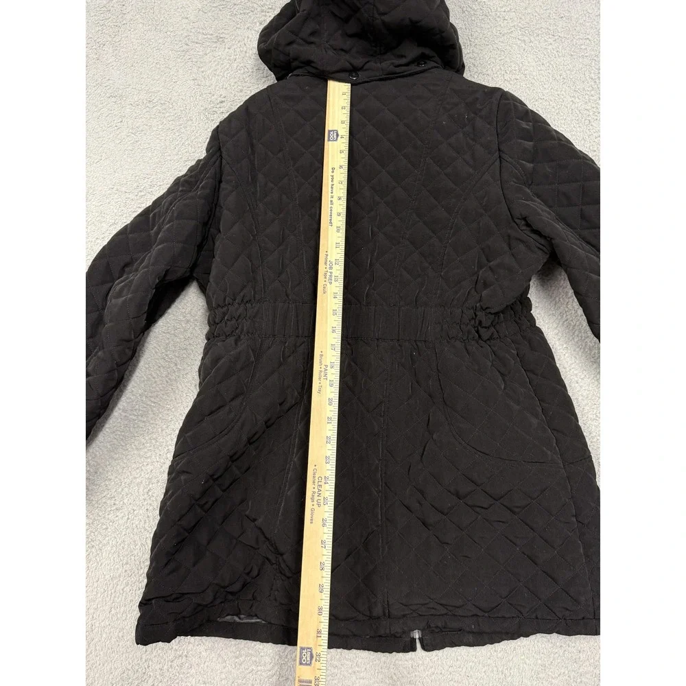 St. John's Bay Jacket Womens 1X Black Quilted Hooded Faux Fur Lined‎ Zip Pockets